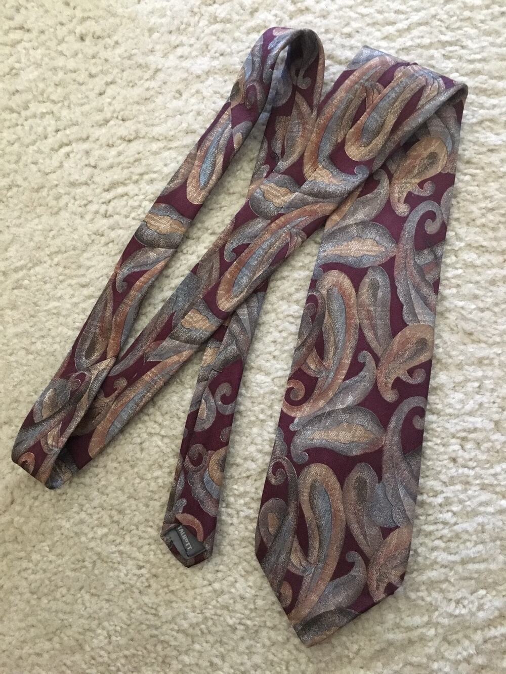 Robert Talbott Studio Mens Silk Tie Burgundy Green Paisley Geometric Made USA